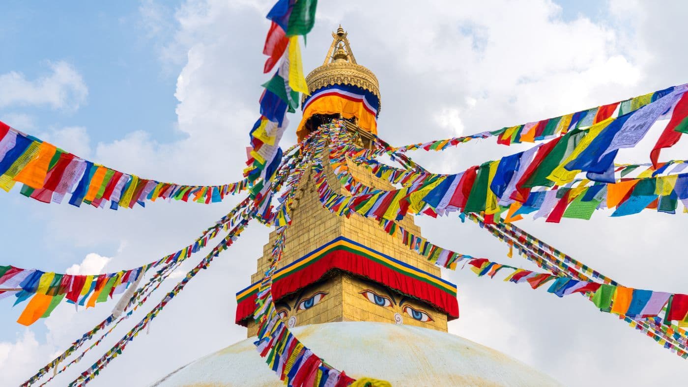 Boudhanath Stupa and Prayer Flags in Kathmandu